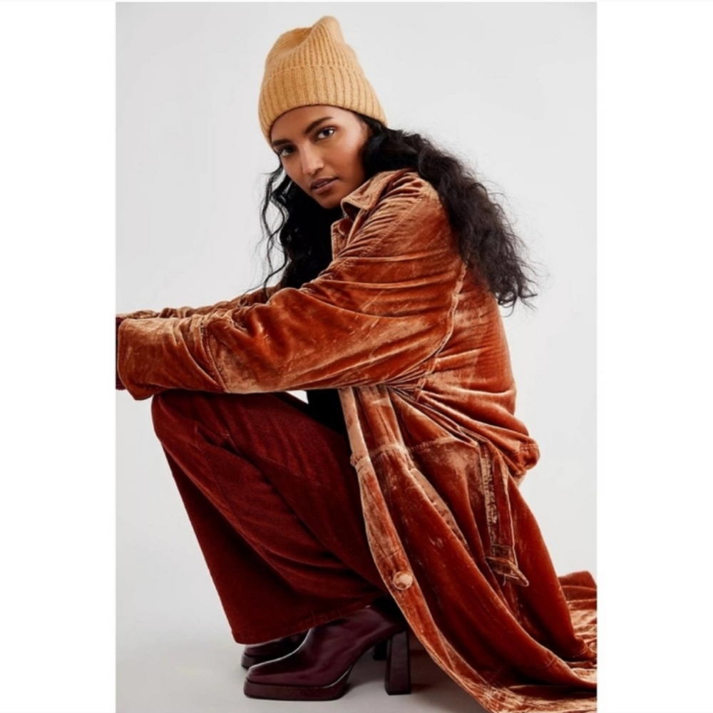 NEW Free People Adele Velvet Belted Duster Large in Rust Large